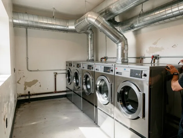 Brecksville Dryer Vent Cleaning team performing large-scale commercial dryer vent cleaning in Brecksville