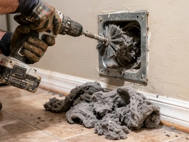 Certified Brecksville Dryer Vent Cleaning technician performing dryer vent cleaning in Brecksville